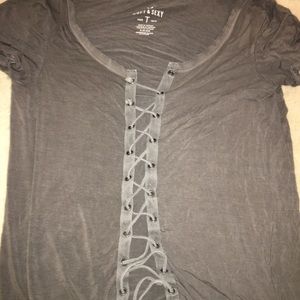 grey tie up distressed tshirt from american eagle